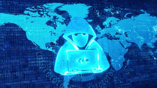 Anonymous silhouette Cybercrime and cyber security blue