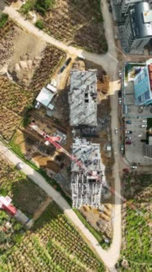Vertical Video Aerial View Construction Site Work on Site