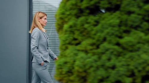 Proud Confident Stylish Woman Leader Boss Professional Worker in Formal Suit Walking Down Street