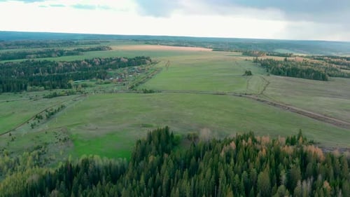 Aerial View of Green Fields and Rural Landscape