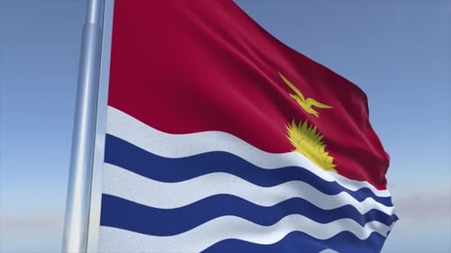 Realistic Kiribati National Flag Waving in Clear Sky