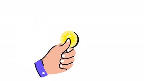 Animated Hand Dropping Golden Dollar Coin Flat Design