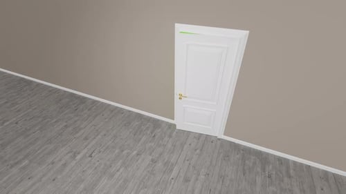 White door opening with green screen background