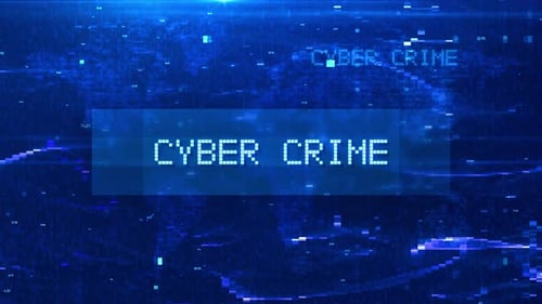Cyber Crime Digital Text Animation over Futuristic World Map and HUD Effects