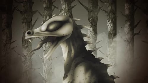 reptilian alien chupacabra creature walking through misty forest