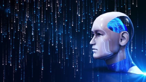 Intelligence artificielle Tête humaine Flux de données cérébrales numériques Machine de flux de données cérébrales numériques
