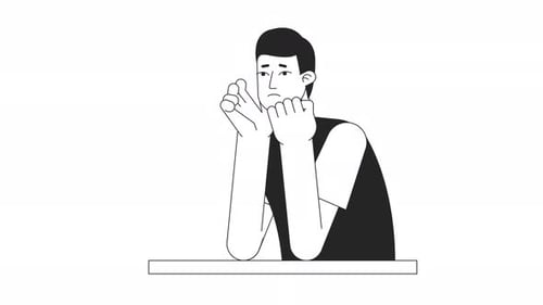 Animated Bw Young Sad Man at Desk