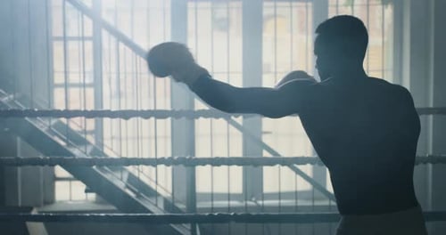 Boxer Training in Boxing Ring With Boxing Gloves