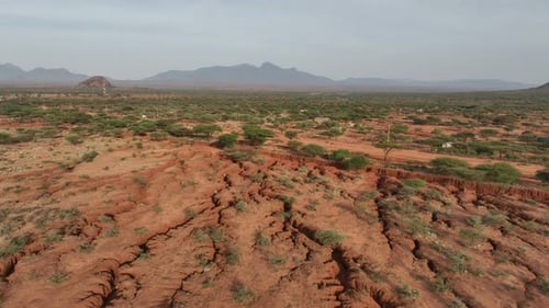 Aerial view of landscape with mountains, Nigeria.