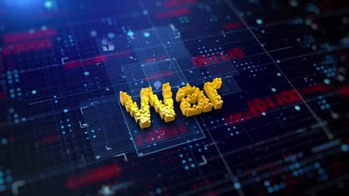 3D Pixelated War Text on Digital Circuit Board