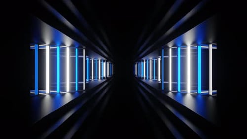 Blaue und weiße Neon-Seitenlichter im Korridorhintergrund VJ Loop In 4K
