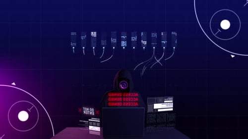 Hacker anônimo pronto para ataque e texto sobre tecnologia de nuvem