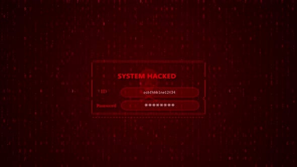 System Hacked Warning Digital Interface with Binary Code Rain ...