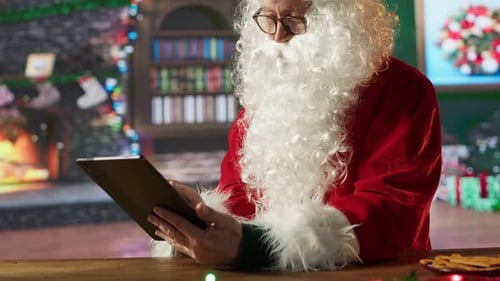 Adult Using Tablet in Christmas Setting