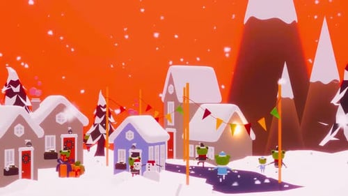 Animated Christmas Winter Village Scene with Falling Snow