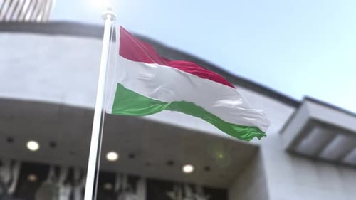 Realistic Hungarian Flag Waving on a Pole
