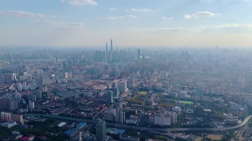 The Urban Skyline of Shanghai, The Blue Sky and White Clouds
