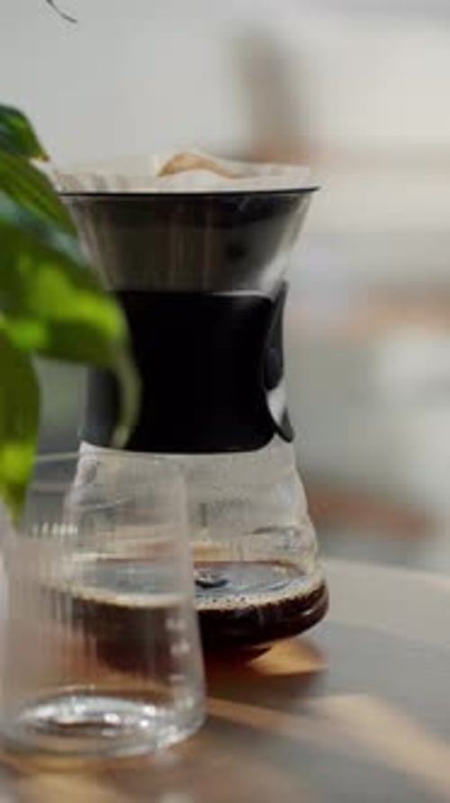 Pour Over Coffee Brewing at Home on Sunny Morning