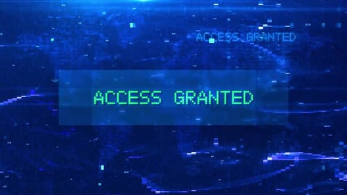 Access Granted Digital Text Animation over Futuristic World Map and HUD Effects
