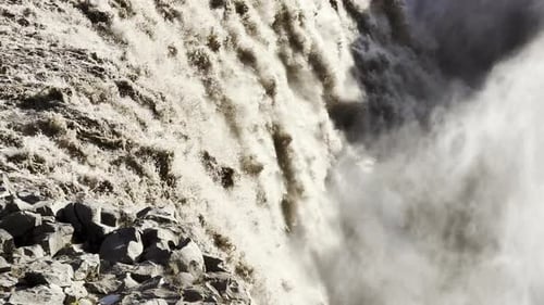 Dettifoss Waterfall Falls with Power From a Basaltic Cliff