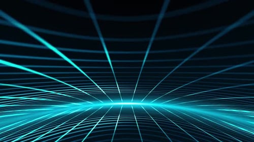 Neon Blue Digital Grid Tunnel Motion Background