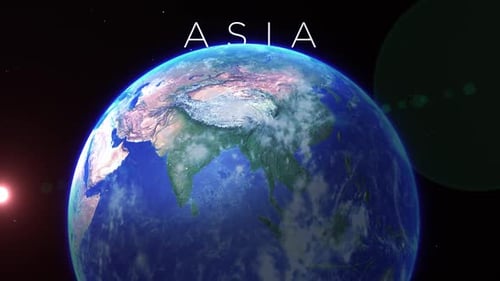 3D Animated Earth Globe Revealing Asia
