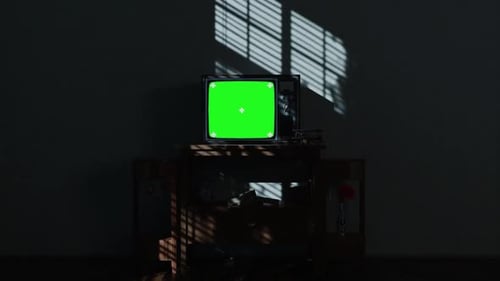Retro Television Greenscreen Mockup with Tracking Markers Zoom In