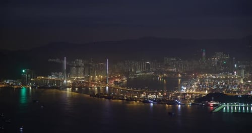 Hong Kong Cityscape Night Timelapse of Bridge Traffic and City Lights Skyscrapers
