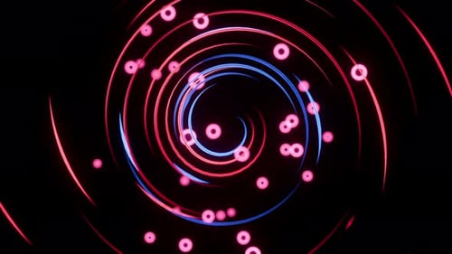 Abstract Neon Glowing Spiral Lines and Spheres