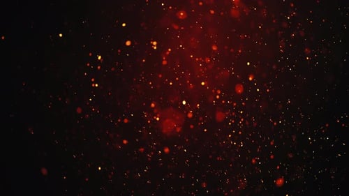 Abstract Red-Orange Particles Shimmering on Dark Background