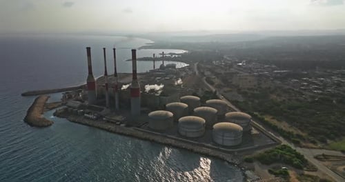 Aerial View Cinematic Video of Atmospheric Pollution Emissions From Power Plant