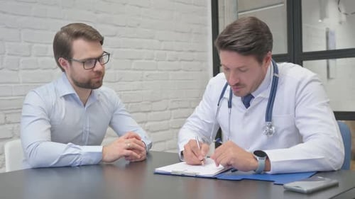Doctor Consults with Male Patient in Office Setting