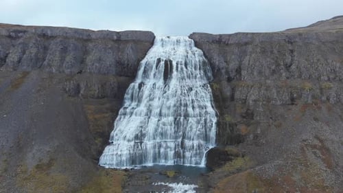 Aerial view of Dynjandi waterfall in Iceland