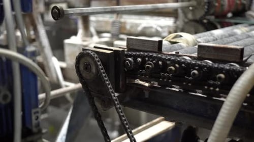 Mechanical Machine Gears and Chains Close-Up