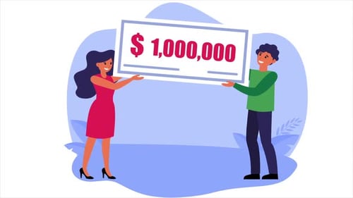 Flat Design Animation: People Holding Giant Million Dollar Check