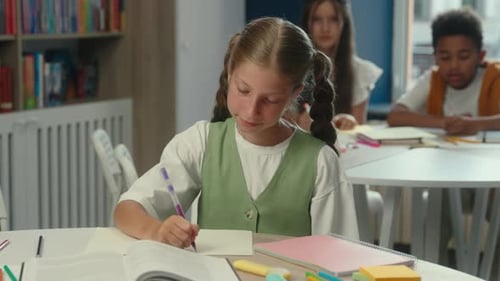 Students Writing in Classroom During School Day
