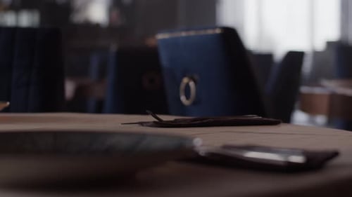 Man Placing Dinner Plate on Restaurant Table