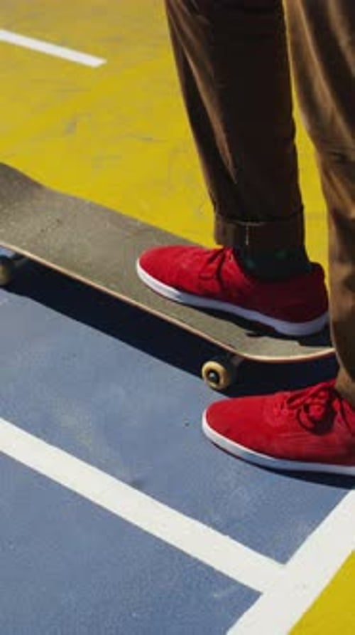 Skateboarding, trick and legs outdoor with action, stability control and riding technique in fitness