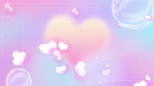 Retro Synthwave Grid with Floating Hearts Background