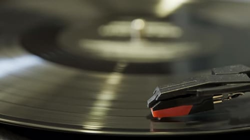 Vinyl Record Spinning on Record Player Close Up
