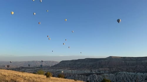 Time lapse video of hot air balloons in Cappadocia. Hot Air Balloons Flying in Cappadocia, Turkey