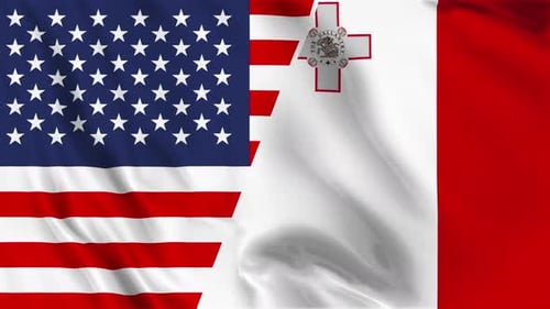 United States and Malta Flags Waving Seamlessly