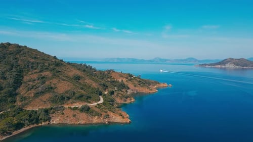 Coastline Aegean Sea in Turkey with Winding Seashore Road