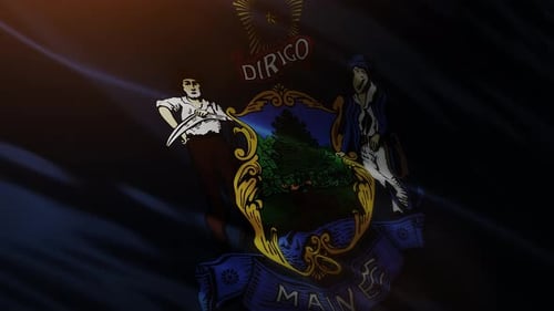 Waving Maine State Flag with Seal and Realistic Fabric Animation