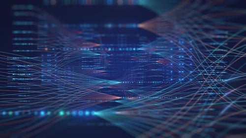 Abstract digital data flow and network connections in a futuristic cyberspace environment.