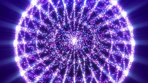 Sphère brillante abstraite, boule d'énergie brille de mille feux avec des rayons de lumière, des ondes magiques provenant de particules