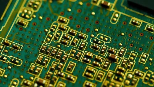 Grüne Leiterplatten, Mainboard-Komponenten, Mikrochips, CPU-Prozessor-Transistoren, Halbleiter