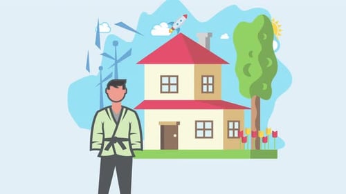 Animación doméstica po-pup, gráfico en movimiento para el negocio inmobiliario y el concepto de construcción
