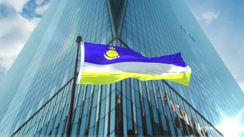 Realistic Waving Flag Animation in Front of Modern Skyscraper