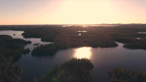 View of North of Quebec (Canada) landscape. There is a lot of lake.
